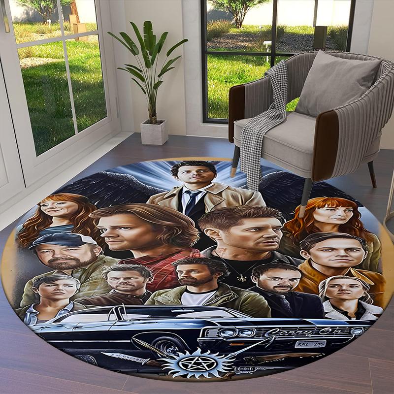 Supernatural Round Area Rug,Carpet Rug for Living Room Bedroom Sofa Playroom Decor,Non-slip Floor Mat