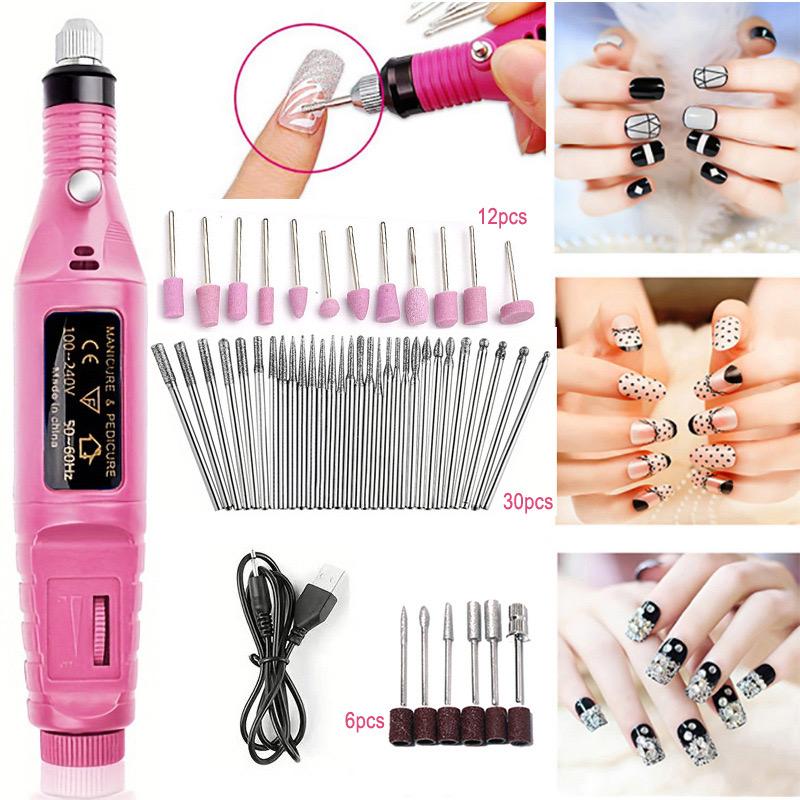 

LULAA Electric Nail Drill Machine Set Pedicure Grinding Equipment Mill For Manicure Professional Strong Nail Polishing Tool рожевий