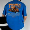 Mens Summer 100 Cotton Fashionable Casual Loose Large Size Japanese Tokyo Pattern Printed Round Neck Short Sleeve Tshirt Top
