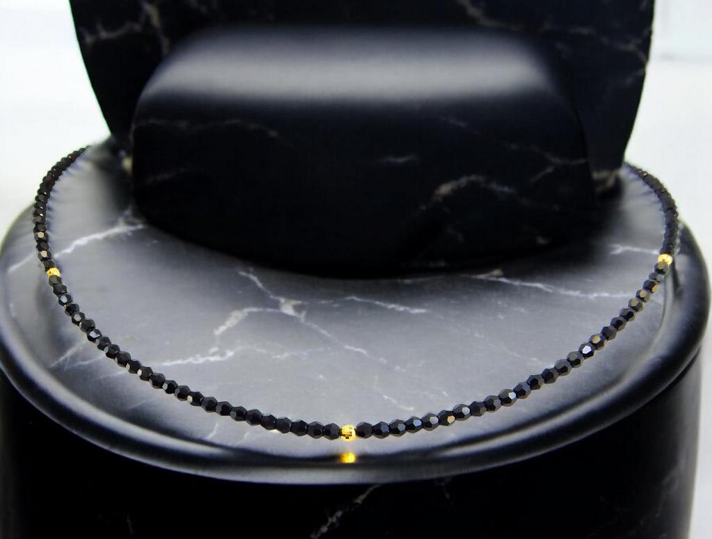 ROYAL JEWELRY 3mm 18k Gold Mirrored Black Diamond and Black Spinel Crystal Necklace (White Gold, 50)