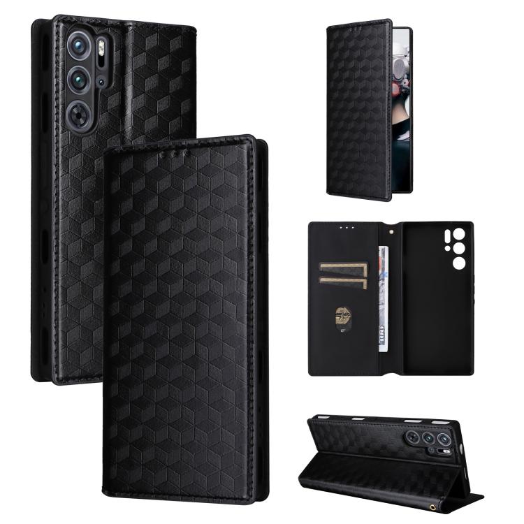 Cubic Grid Texture Flip Leather Phone Case