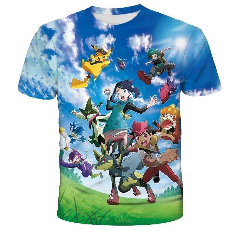 2026 New Anime Pikachu Children 3D Fashion Casual T-shirt Pokemon Boys Girls Kids Cosplay Yellow Clothing T-shirt Short Sleeve