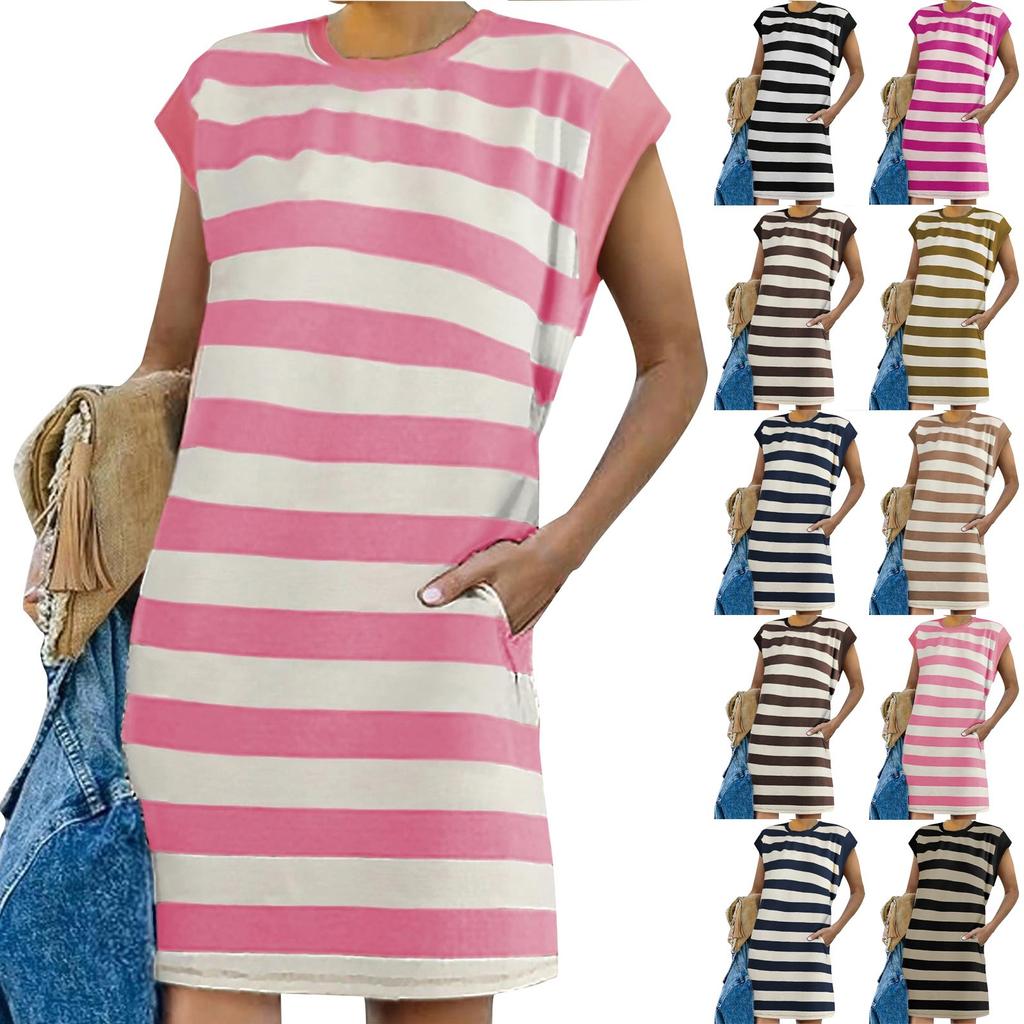 Abiti casual larghi a righe patchwork da donna
