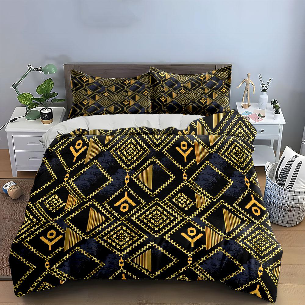 Golden geometric diamond patterns. Bedding sets Duvet cover sets Duvet covers Pillowcases(1 * Duvet Cover 2 * Pillowcases without duvet insert)
