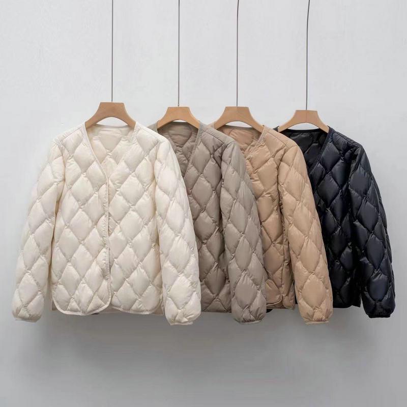 In-Stock Women's Lightweight V-Neck Cloud Down Jacket - White Duck Down, Stylish & Warm