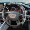 Car Steering Wheel Cover Summer Cotton Linen Breathable Non-Slip Goddess Houndstooth Bow All-Season Universal Handlebar Cover
