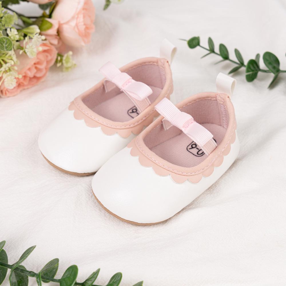 Baby Girl Princess Bow Lace Non-Slip Soft Leather Walking Shoes (0-1 Year)