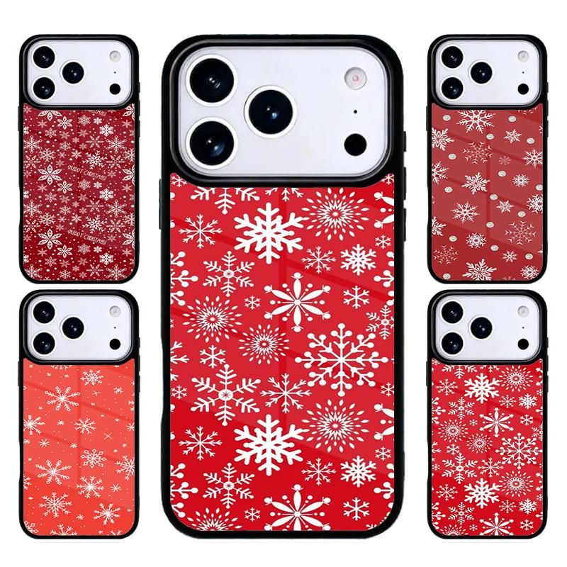 Winter Snowflakes Red Phone Case For iPhone 17 Air 16 15 14 13 12 11 Pro Max Plus