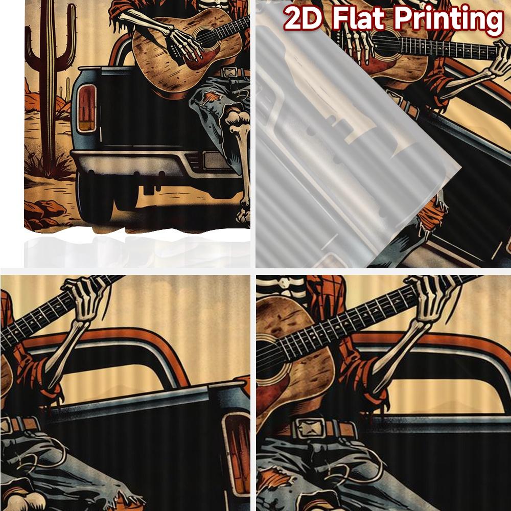 2D FLAT PRINTING 2pcs Curtains (Without Rod) Halloween Skeleton Popular Fashionable Curtains Durable Polyester Curtains Easter
