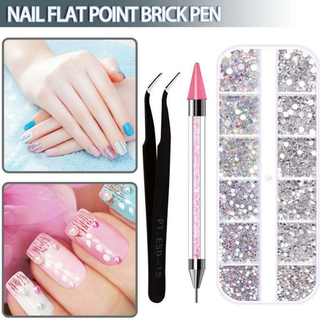 

Tingml Multi-Size Flat-back AB Crystal Rhinestones DIY Nail Art Decorations Tool Set