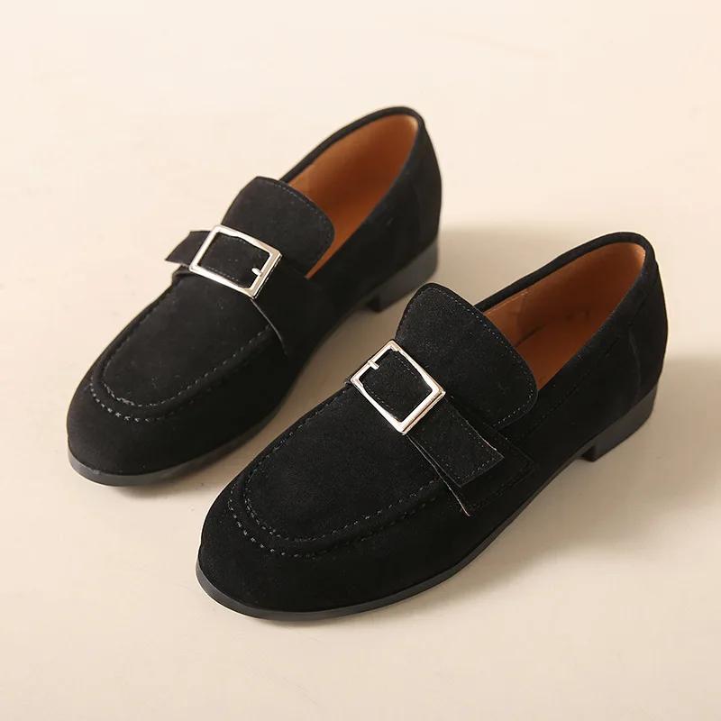 

Новые повседневные туфли с круглым носком для женщин в британском стиле в стиле ретро из мягкой кожи, повседневные простые туфли на плоской подошве с пряжкой Zapatos De Mujer 39