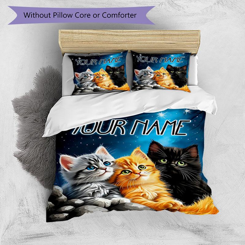 3PC Custom Name Space Kittens Adventure Bedding Set Duvet Cover Closure Includes 1 Duvet Cover & 2 Pillowcases for Bedroom