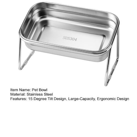 Stainless Steel Elevated Pet Bowl Non-Slip Dog Food Water Bowl with Removable Bracket 15-Degree Tilt Pet Dish