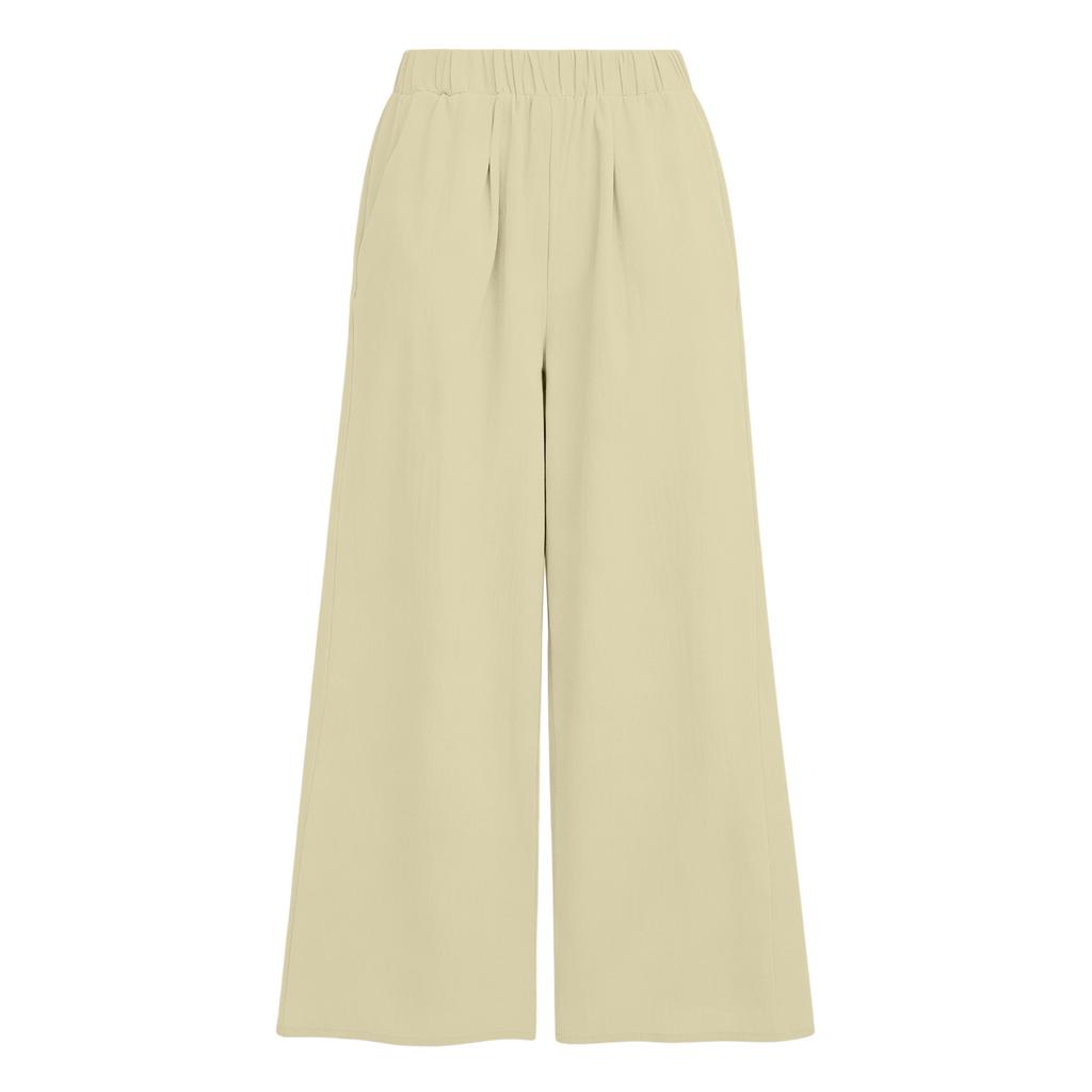 Damen High Waist Wide Leg Hose mit elastischem Bund Lockerer Schnitt Leichter fließender Stoff mit Taschen für Freizeitkleidung