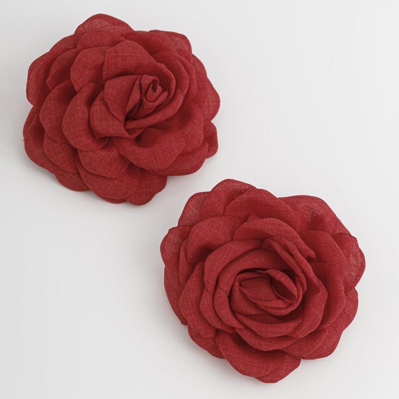 Exaggerated Big Rose Flower Earrings for Women Vintage Elegant Fabric Florals Ear Stud Earring Summer Holiday Beach Jewelry