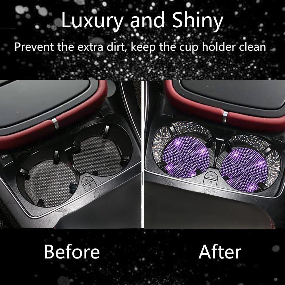 2pcs Bling Car Cup Holder Coaster, 7cm Anti-Slip Shockproof Universal Fashion Coasters Insert Crystal Rhinestone