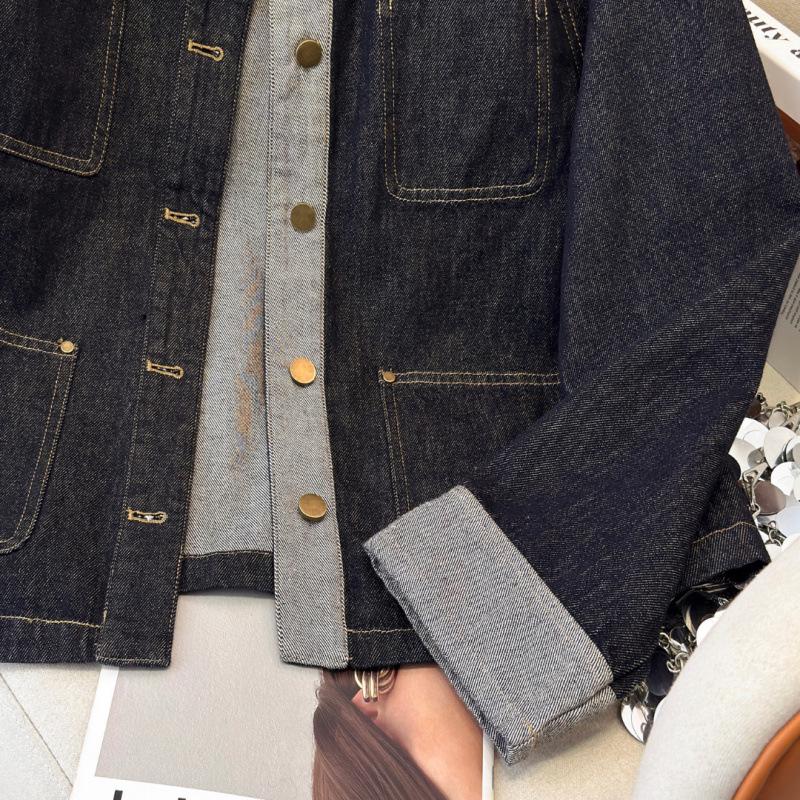 Γυναικείο Τζιν Μπουφάν Υψηλής Ποιότητας με Σχεδιασμό Δομικών Γραμμών & Μανίκια που Διπλώνουν - Κοντή Γραμμή