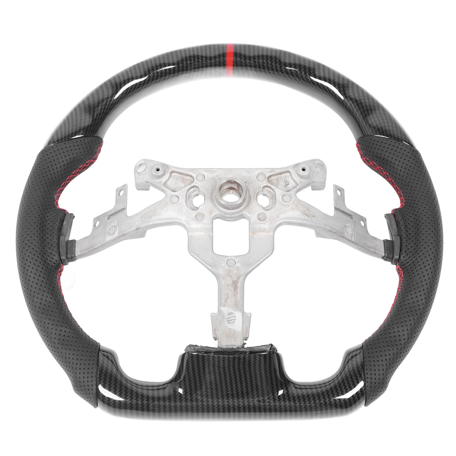 

Hydro Dip Carbon Fiber Look Steering Wheel Perforated Leather Flat Steering Wheel For C6 2006‑2013 Red Stitching чёрный
