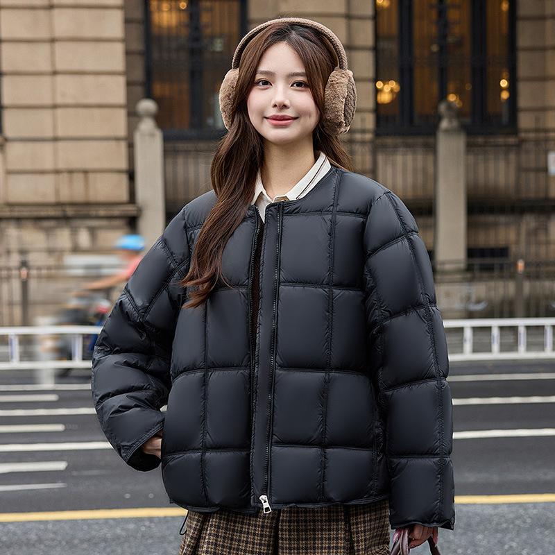 Round Neck Square Quilting Down Jacket Women's Loose Plus Size Outwear