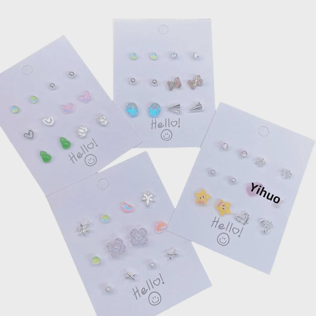 S925 Silver Needle Earrings Set: Unique Weekly Designs - Fresh, Sweet Mermaid Butterfly Love Styles.