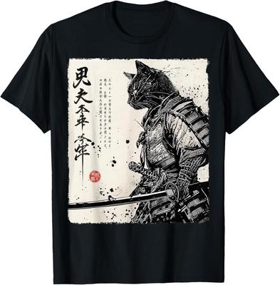 Samurai Katze Japanische Kunst Anime Geschenke Männer Frauen Kind Grafik Unisex T-Shirt Herren Damen Oberteile