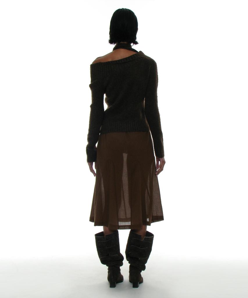 PARTIMENTO WOMEN Tie Neck Strap Asymmetrical Knit Top_Brown