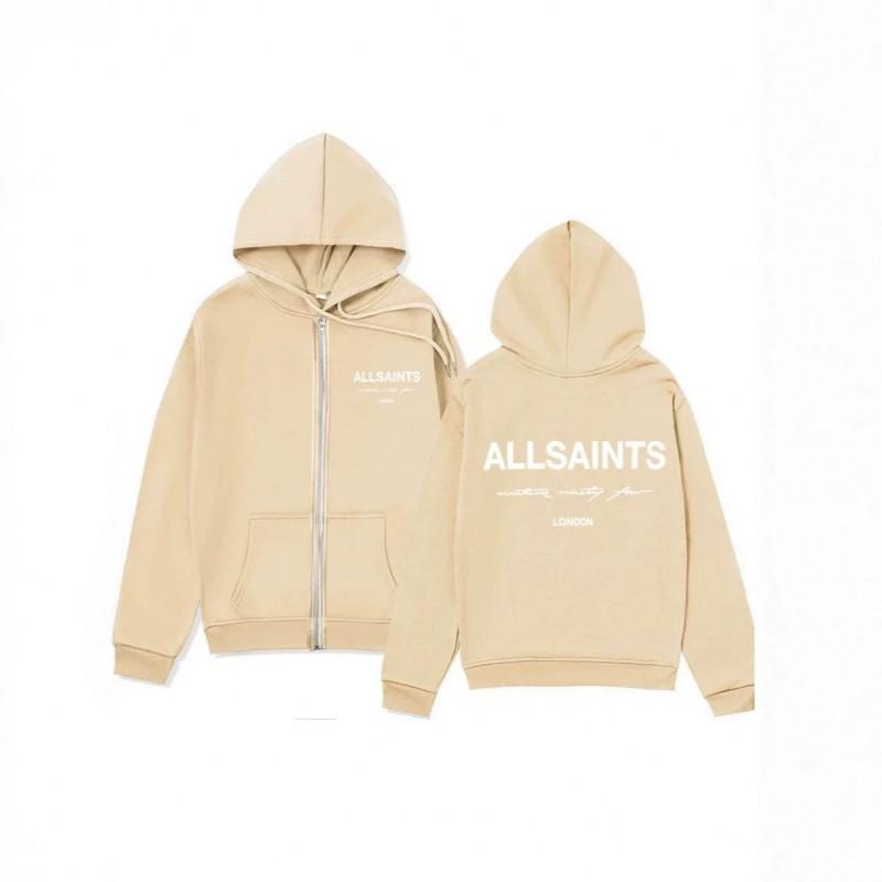ALLSAINTS Letter Print Zip Up Hoodie Loose Drop Shoulder Casual Sweatshirt Men Women