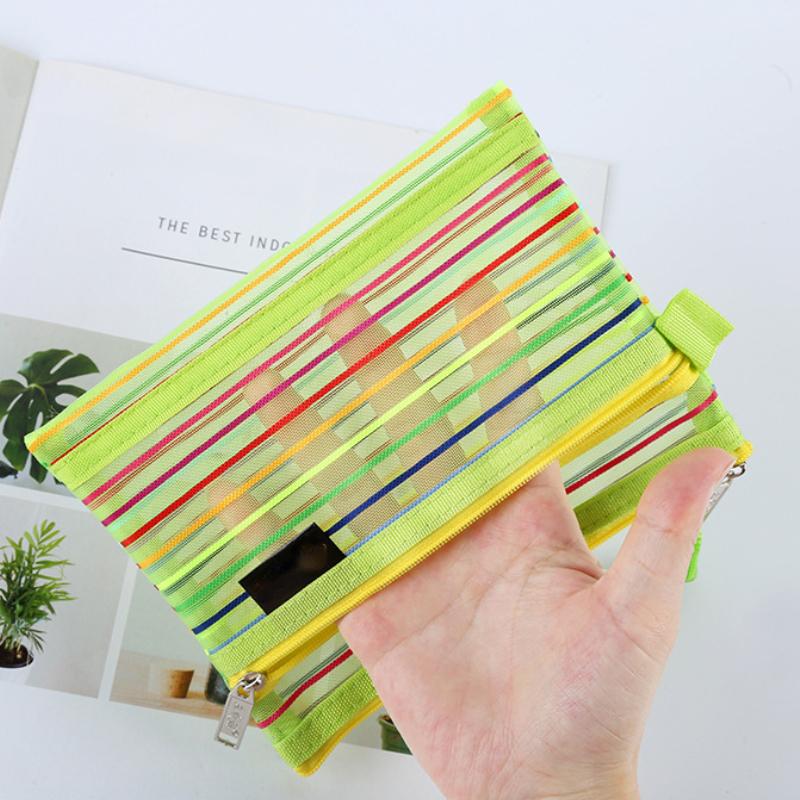A6 Colorful Double Layer Mesh Storage Bag Daily Makeup Pouch Cosmetic Bag Portable Card Holder Earphone Organizer Coin Purse