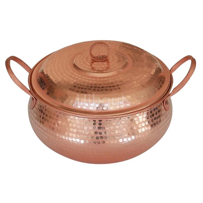 Purple Copper Handmade Pure Casserole with Thick Kitchen Stew Pot with Cover Instant Noodles Hot Pot Large Capacity Soup Pot
