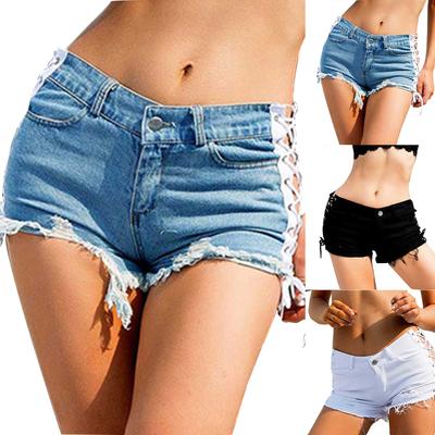 Women's Sexy Hot Pants Ripped Sexy Street Cut Low Top Denim Shorts Side Side Tether  Pants Denim Shorts