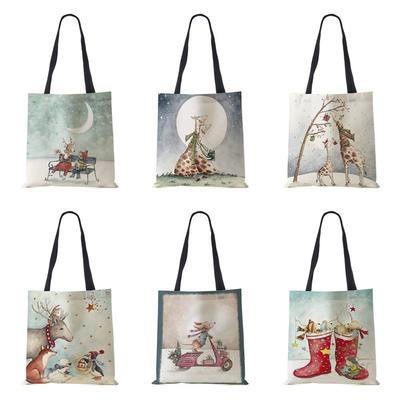 Borsa shopper in tela Harajuku Borsa a tracolla per donne alci di Natale dei cartoni animati Borse a tracolla pieghevoli riutilizzabili coreane di grande capacità
