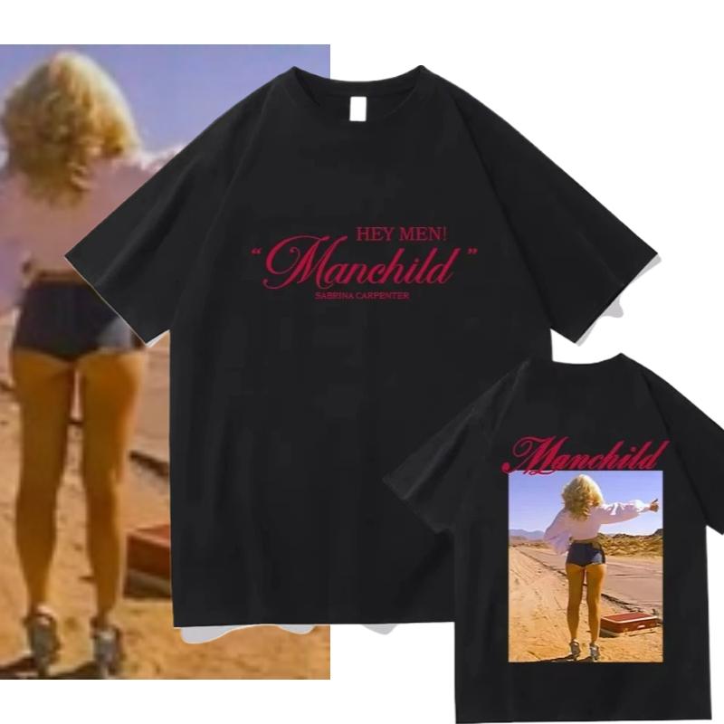 Sabrina Carpenter Manchild Okładka Nowego Albumu Plakat Graficzny Nadruk Koszulka Męska Damska Luźna Codzienna Bawełniana Z Okrągłym Dekoltem Top Oversize Tee