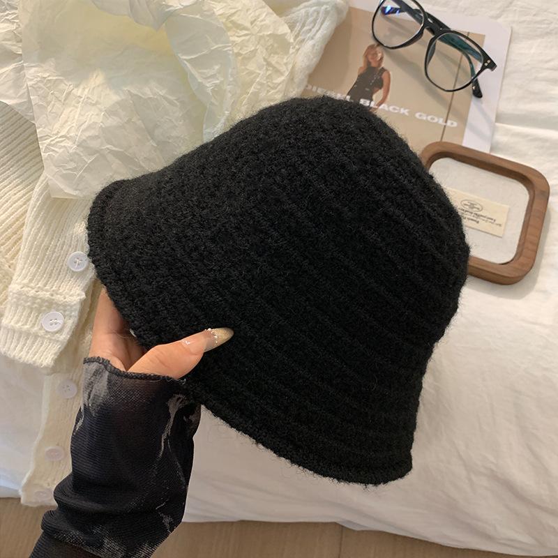 

Japanese Bow Gray Plush Fisherman Hat Women Warm Versatile Small Knitted Basin Water Bucket To Show Off Face Average size 55-59cm чорний