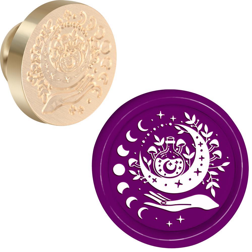 Witch Moon Theme Wax Seal Stamp Replaceable Sealing Wax Stamp 25mm Brass Head for Halloween Invitations Envelope Cards Decoratio