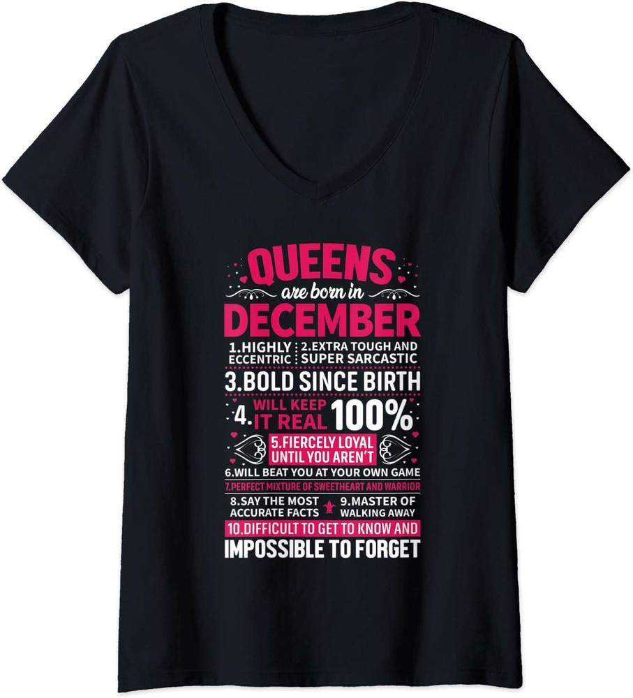 Queens Are Born in December Birthday Gift Ladies  V-Neck Tshirt Unisex T-Shirt XL