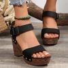 Fashion Women's Sandals 2025 Summer Chunky Sandals for Women Fashion Ankle Buckle Platform Shoes Woman Rivets Thick High Heel Sandals