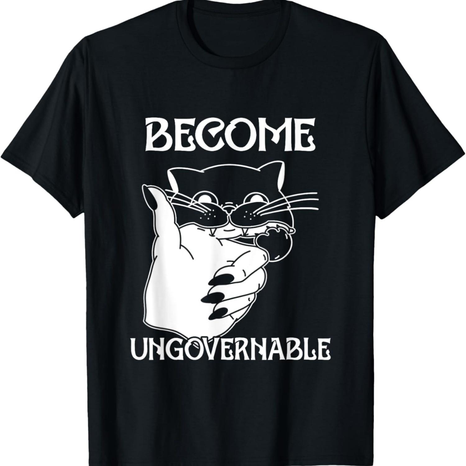 Become Ungovernable Black Cat Biting Hand Funny Meme T-Shirt(1) S чёрный