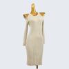 French Style Retro off-the-Shoulder Knitted Sheath Dress Women's Autumn and Winter Long Sleeve Slim Fit Inner Wear Mid-Length Base Skirt