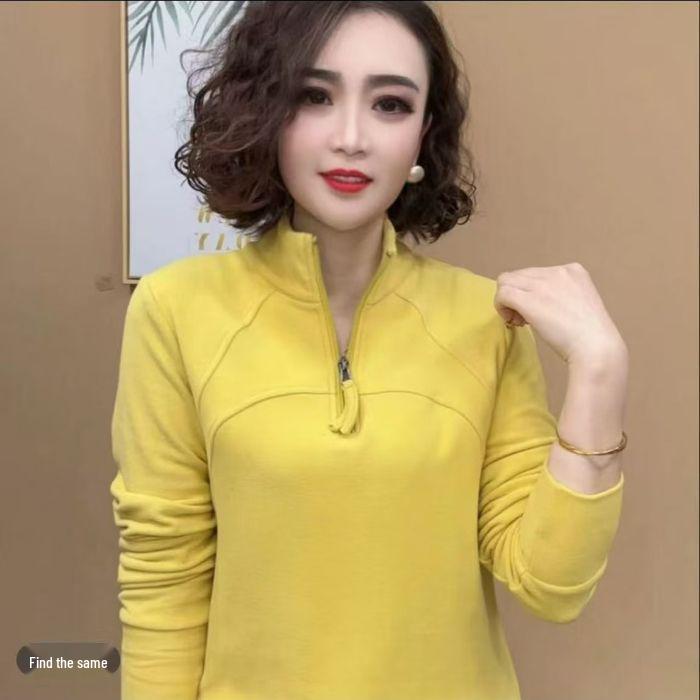 

Женская футболка с длинным рукавом приталенного европейского стиля, на немецкой вельветовой подкладке - универсальная для весны, осени и зимы 2024 5XL жёлтый