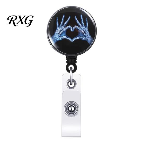 Radiology Badge Reel Reel, Retractable Skeleton Holder with Clip, Chest Skull Clip Bones Patterns Name Card for Nurse Doctor ID Cards