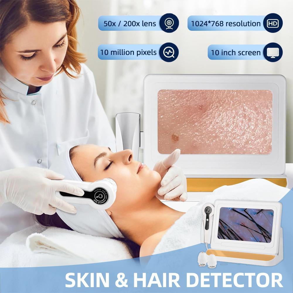 10 Inch HD Display Professional Skin Analyzer 50X/200X Magnifying Pore Magnifier Hair Follicle Scalp Detector Skin Test Device