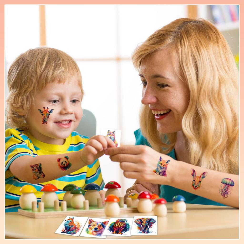 Individually Wrapped Watercolor Animals Temporary Tattoo Stickers Cute Kids Body Arm Shoulder Decor for Boys Girls Birthday