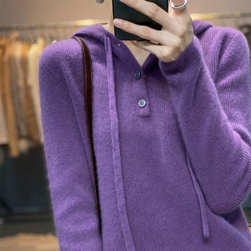 2024 Fall/Winter Women's Loose Fit Thick Hooded Sweater Top