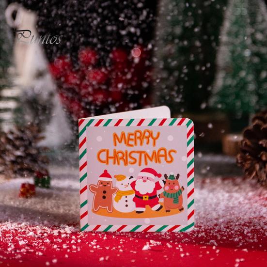 Decorative Paper Cards 10Pcs Merry Christmas Greeting Set, Folding Cartoon Blank Xmas Message Note Cards, Festive Blessing for Holiday Gift