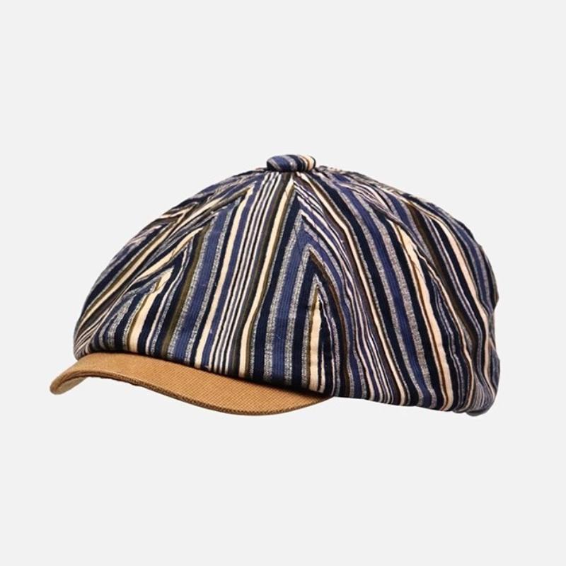 

British Striped Painter Hat Retro Red Ombre Newsboy Cap Unisex Korean Style Octagonal Beret Темно-синій