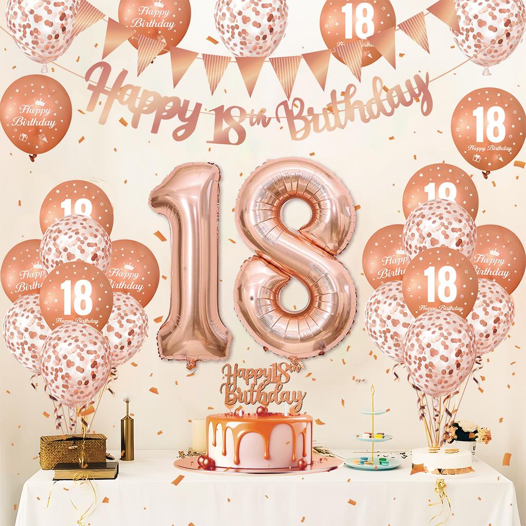 28pcs 18 21 30 40 50 60 70th Rose Gold Happy Birthday Balloon Set Banner Balloon Adults Birthday Party Decoration Birthday Party