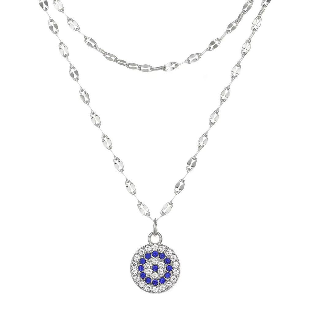 European & American Double Layer Evil Eye Pendant Necklace - Trendy Alloy Retro Chain for Women