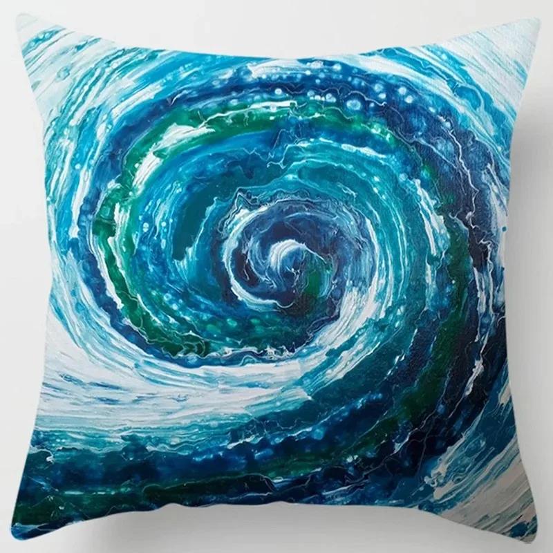 Car Living Room Sofa Cushion Cover Luxury Home Decor Pillow Cover Blue Wave Pattern Cushion Cover