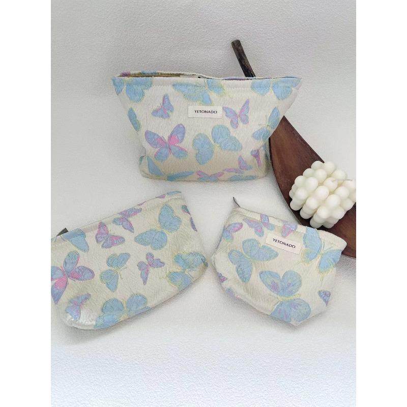 Vintage Woven Bow Makeup Bag Portable Large Capacity Cosmetic Pouch for Lipsticks Skincare Toiletries Storage Handbag