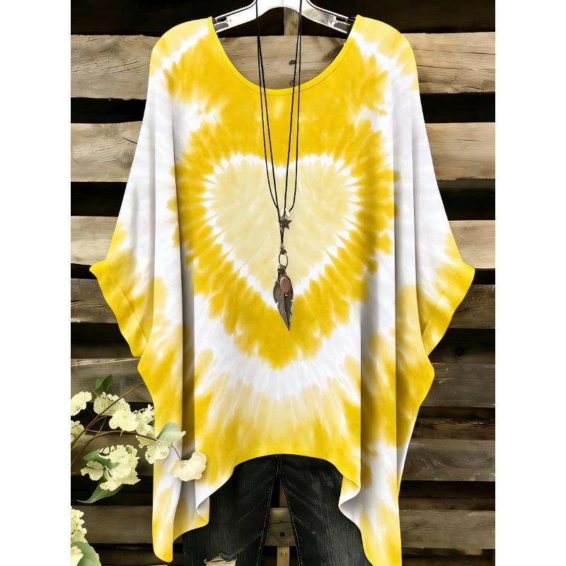 

Bohemian Chic Oversized Simple Vintage Floral Print Irregular Hem Round Neck T-Shirt Fashionable and Versatile Women s Clothing 5XL